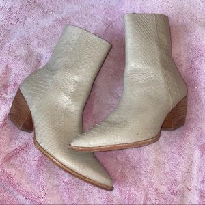 Matisse Cary Boot Ivory Snake Scale Wood Heel
